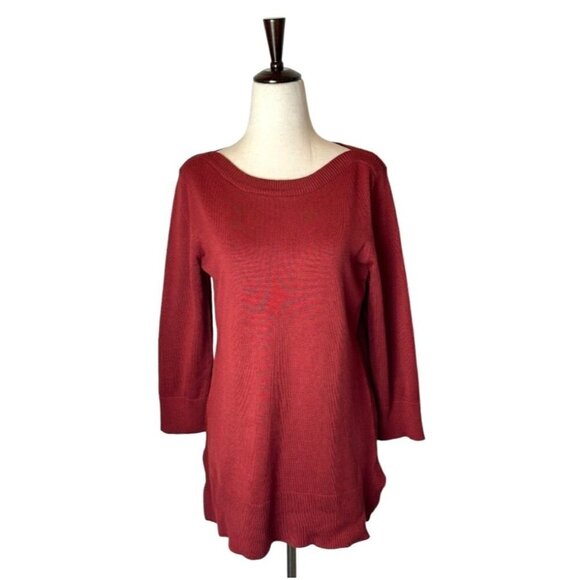 Adrienne Vittadini Sweater Womens S Rust Red Knit Boat Neck Ribbed Detail - Picture 1 of 10